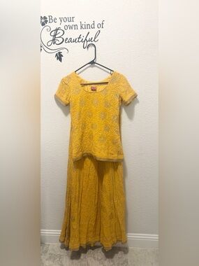 Girls' Mustard Yellow Embroidered Party Lehnga set